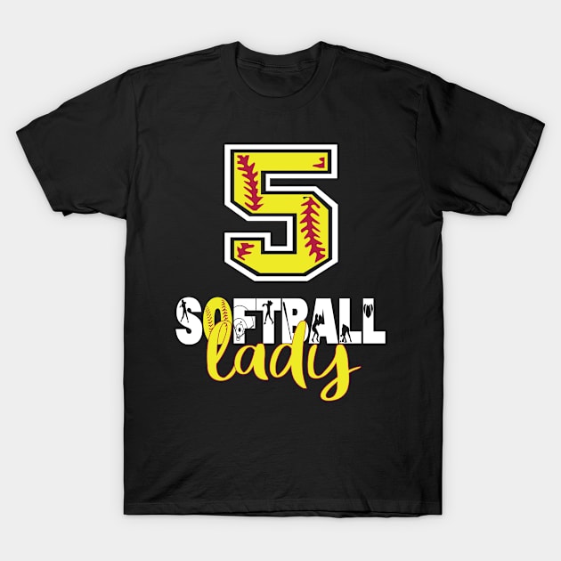 5th Birthday Softball Lady Girl 5 Years Old Softball Lover design T-Shirt by Grabitees